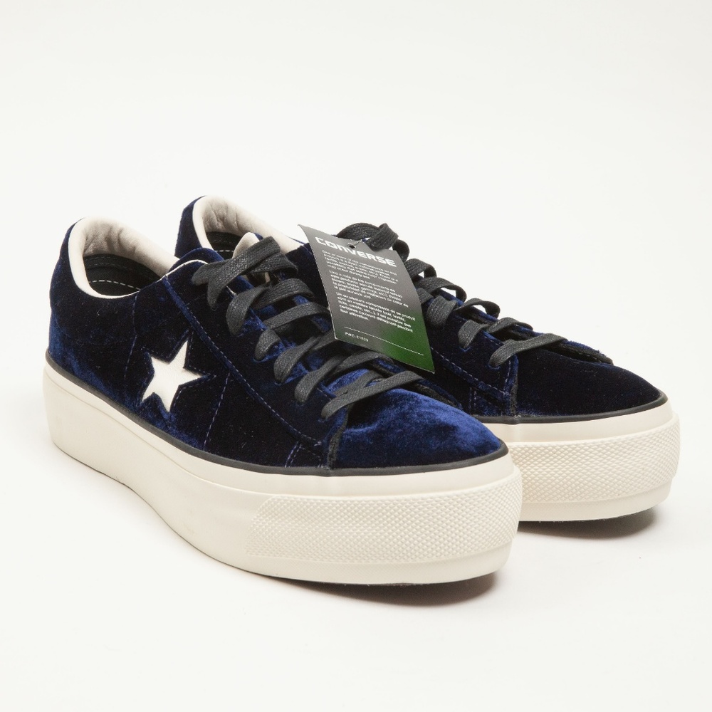 Converse One Star Blue Velvet Platforms